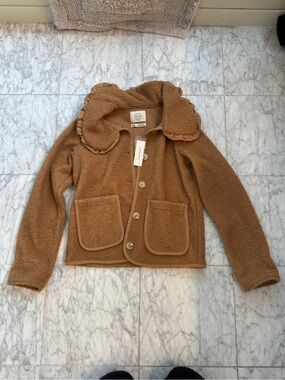 Francesca’s Brown Sherpa Jacket with Ruffle Collar